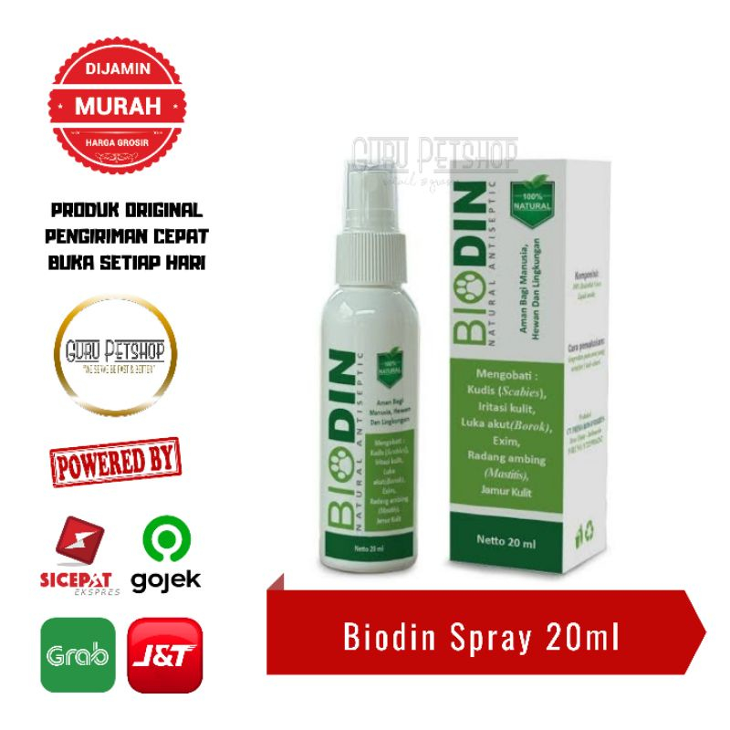 Biodin Spray 20ml Obat Skabies Demodex Gatal Luka Jamur Borok Anjing Kucing