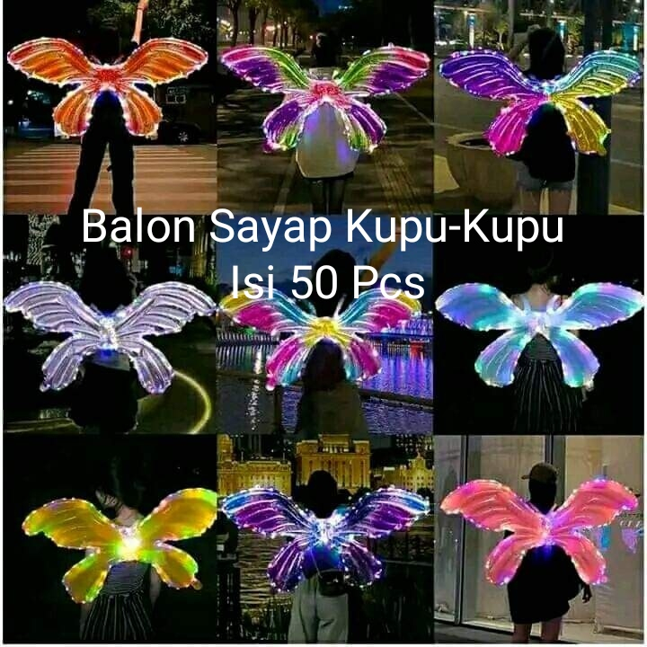 GrosirIsi 50Pcs Balon Foil Sayap Kupu-Kupu LED Bisa Nyala