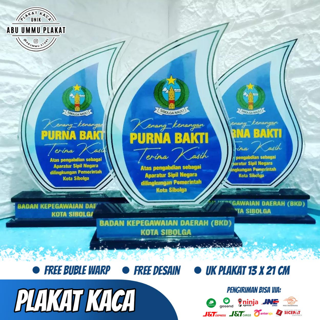 Plakat, Thropy, Cinderamata, Plakat Murah / Plakat Kaca, Model Plakat Daun. Ukuran standard + Box Bl