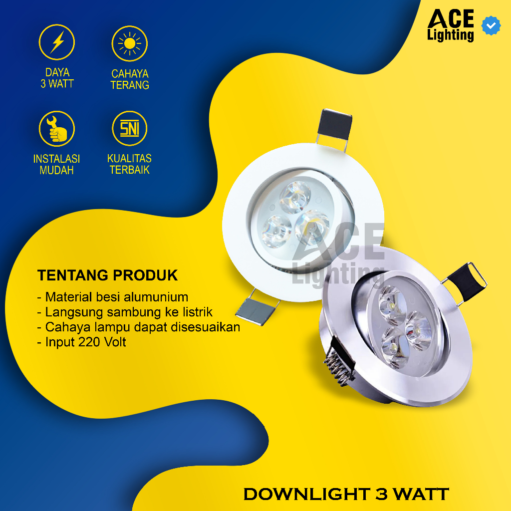 lampu plafon downlight 3 Watt lampu downlight 3 mata 3w
