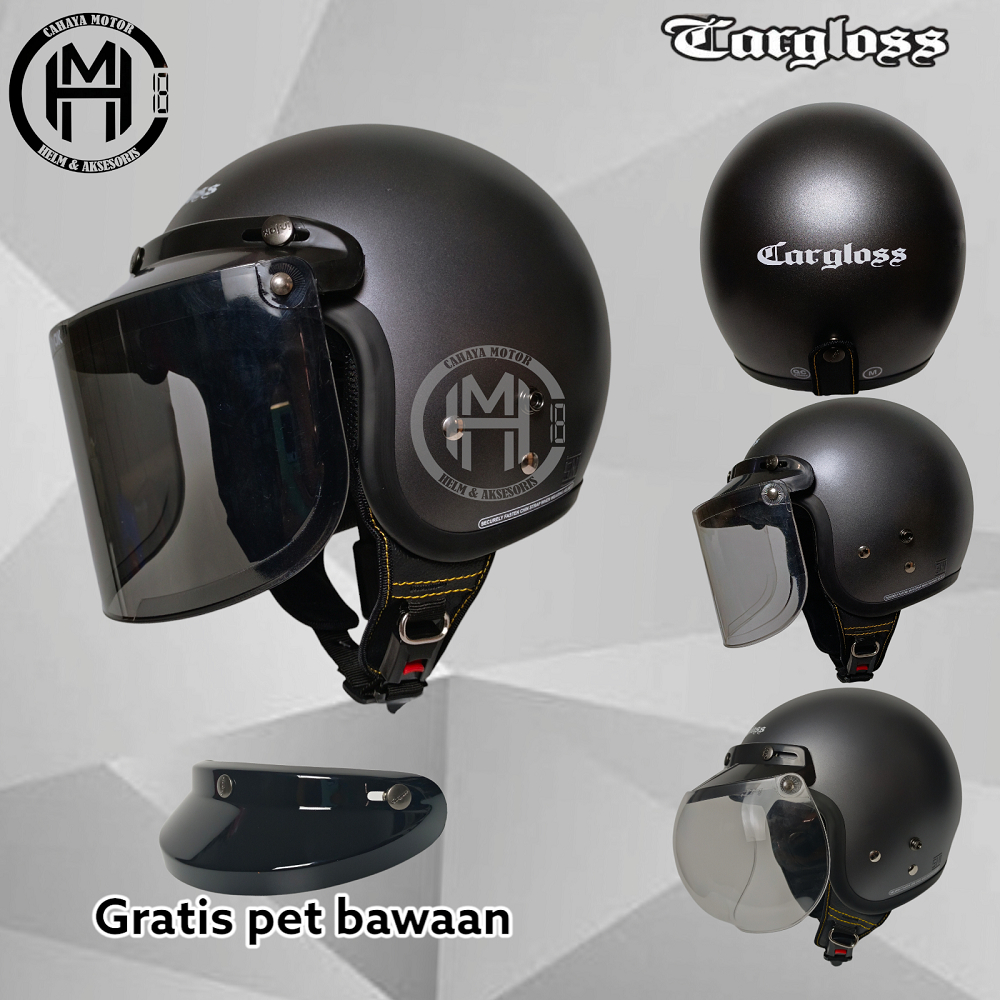 HELM CARGLOSS CFM BLACK DOFF|HITAM DOP PAKET KACA