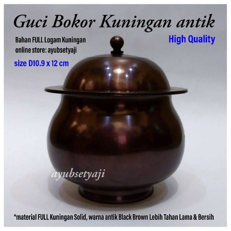 Bokor Kuningan antik 03 ( D10.9 x 12cm ) Tempat Dupa Ratus Wadah Air Suci Bali Guci no3 P3T Holder D