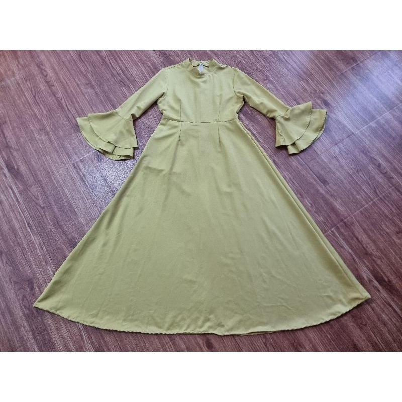 Dress gamis umbrella warna hijau lemon (preloved)