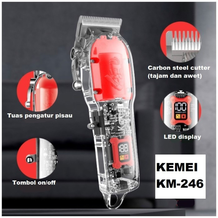 RB ALAT CUKUR RAMBUT KEMEI KM 246 TRANSPARAN NEW HAIR CLIPPER