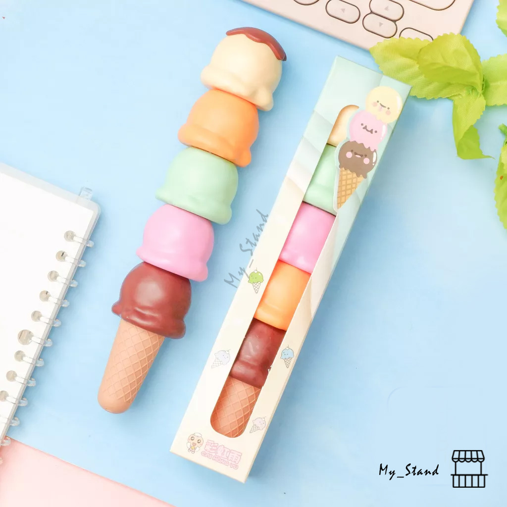 

Highlighter 3D Tumpuk Ice Cream Cone Spidol Pastel Marker Textlighter Textliner Es Krim Cone Penanda Catatan Bacaan