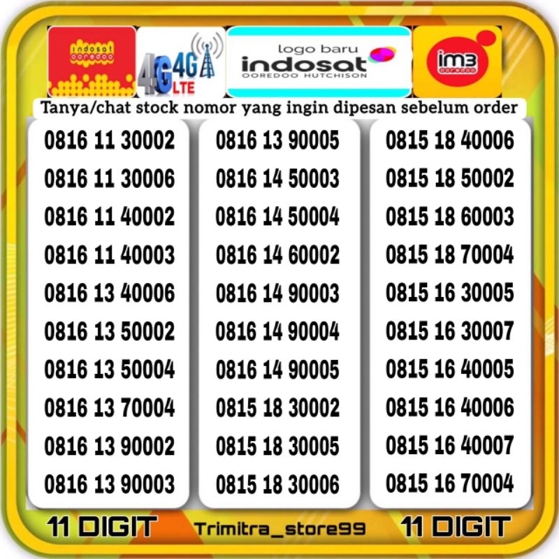 NOMOR CANTIK INDOSAT SERI BAGUS 11DIGIT,10DIGIT,12DIGIT INDOSAT 4G LTE REGULER PRABAYAR