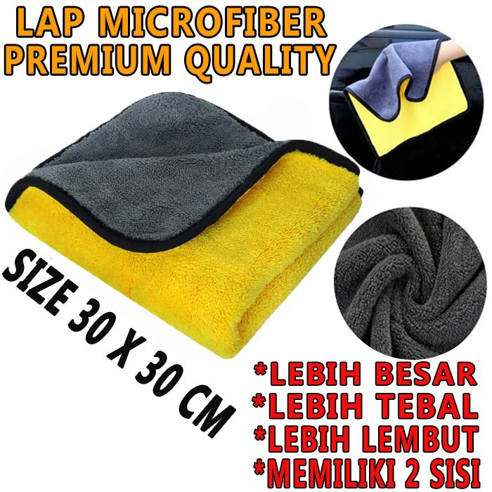 Kain Lap Microfiber Tebal Serbaguna 30x30cm Anti Serap Kain Lap Mobil Motor 2sisi Multi Fungsi Kunin