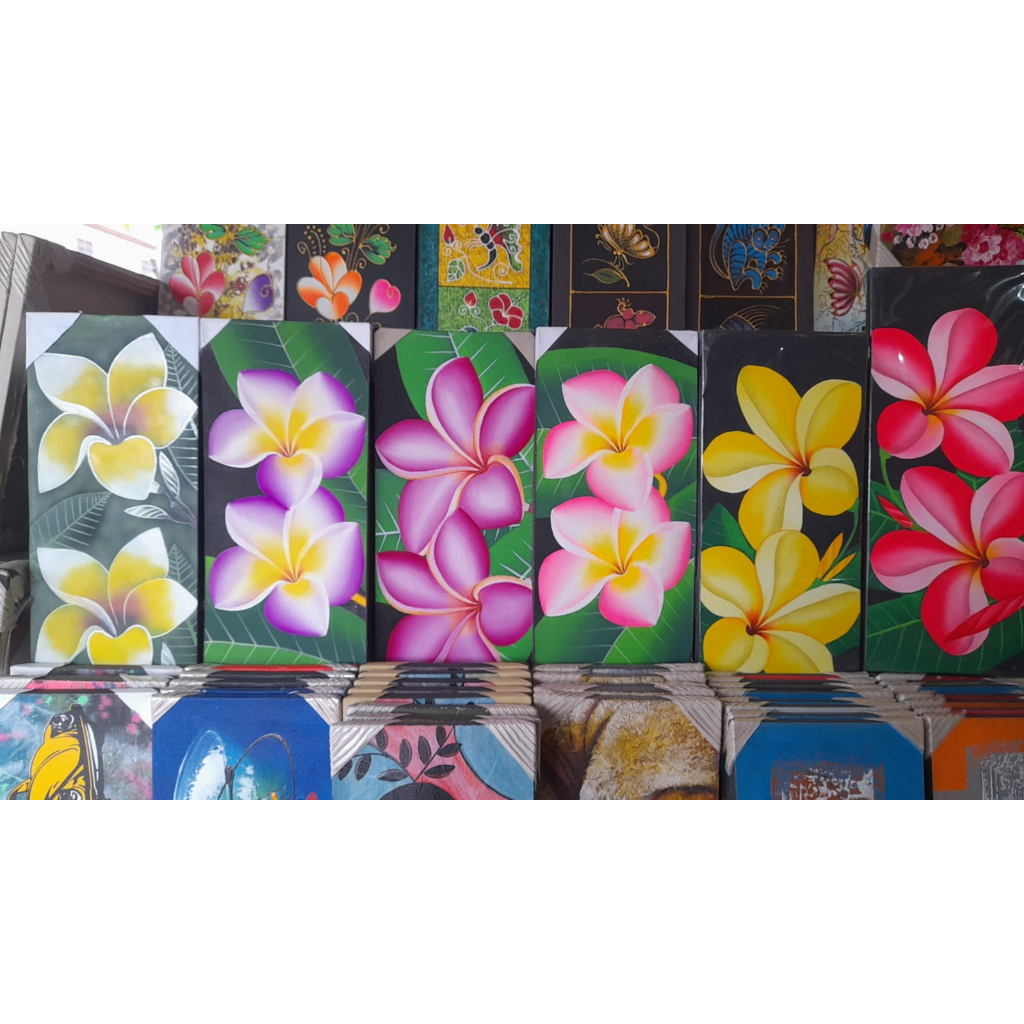 Lukisan Kain Canvas Tradisional Bunga Kamboja Bali