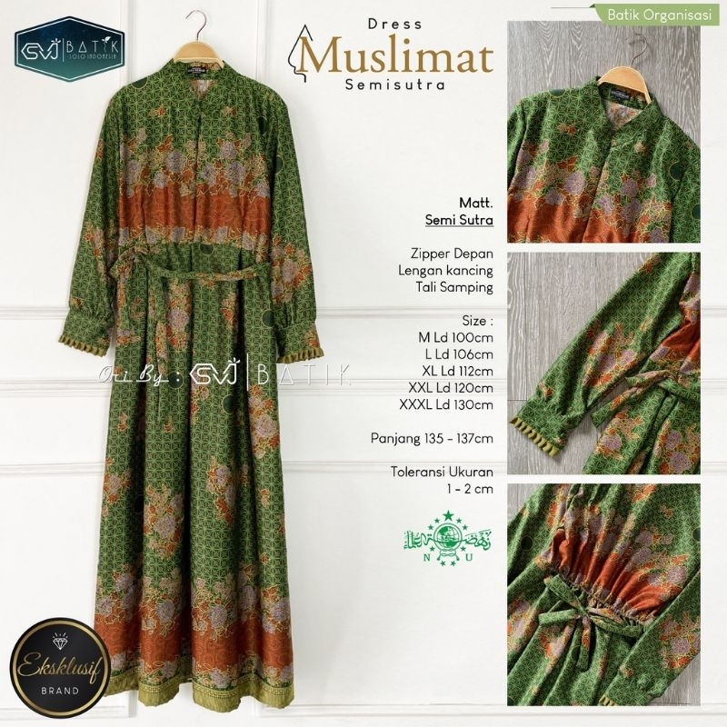 100% aman gamis batik muslimat nu terbaru 2023 seragam hijau wanita payung pengajian fatayat nu
