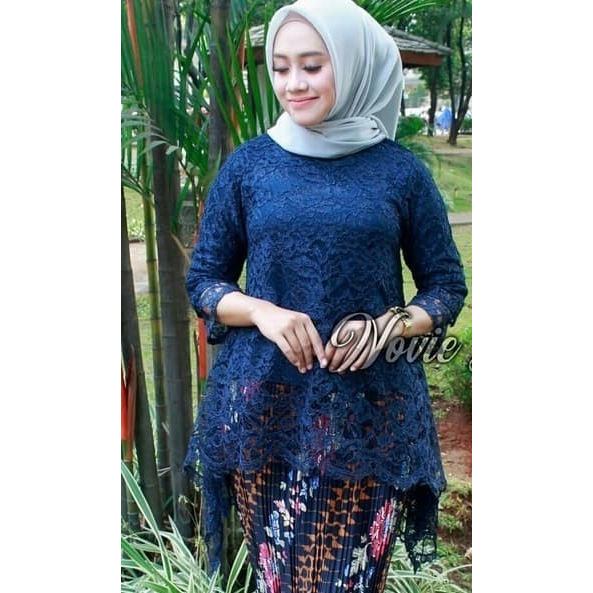 PROMO KEBAYA WANITA KEKINIAN/ATASAN KEBAYA BROKAT MODERN PESTA WARNA - NAVY