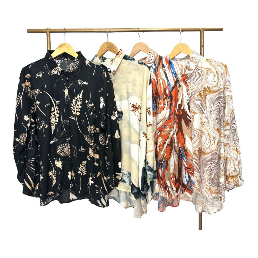 Blouse Wanita Lengan Panjang Jumbo Bambu Oversize Kekinian ootd | Kemeja Jumbo Motif Rayon Cewe Dewa