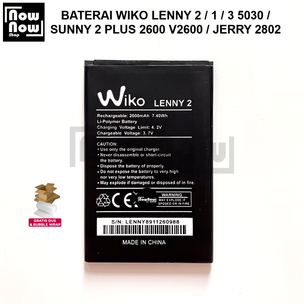 Baterai WIKO LENNY 2 LENNY 1 LENNY 3 5030 / SUNNY 2 PLUS 2600 V2600 / JERRY 2802 Original Batre Batr
