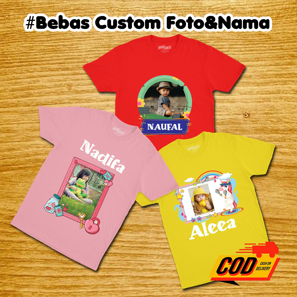 KAOS ANAK SABLON FOTO & NAMA. /Hadiah ulang tahun unik/atasan anak"