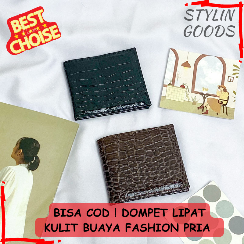 TERBARU BISA COD  DOMPET LIPAT FASHION PRIA BAHAN KULIT BUAYA CROCODILE / WARNA COKLAT DAN HITAM / D