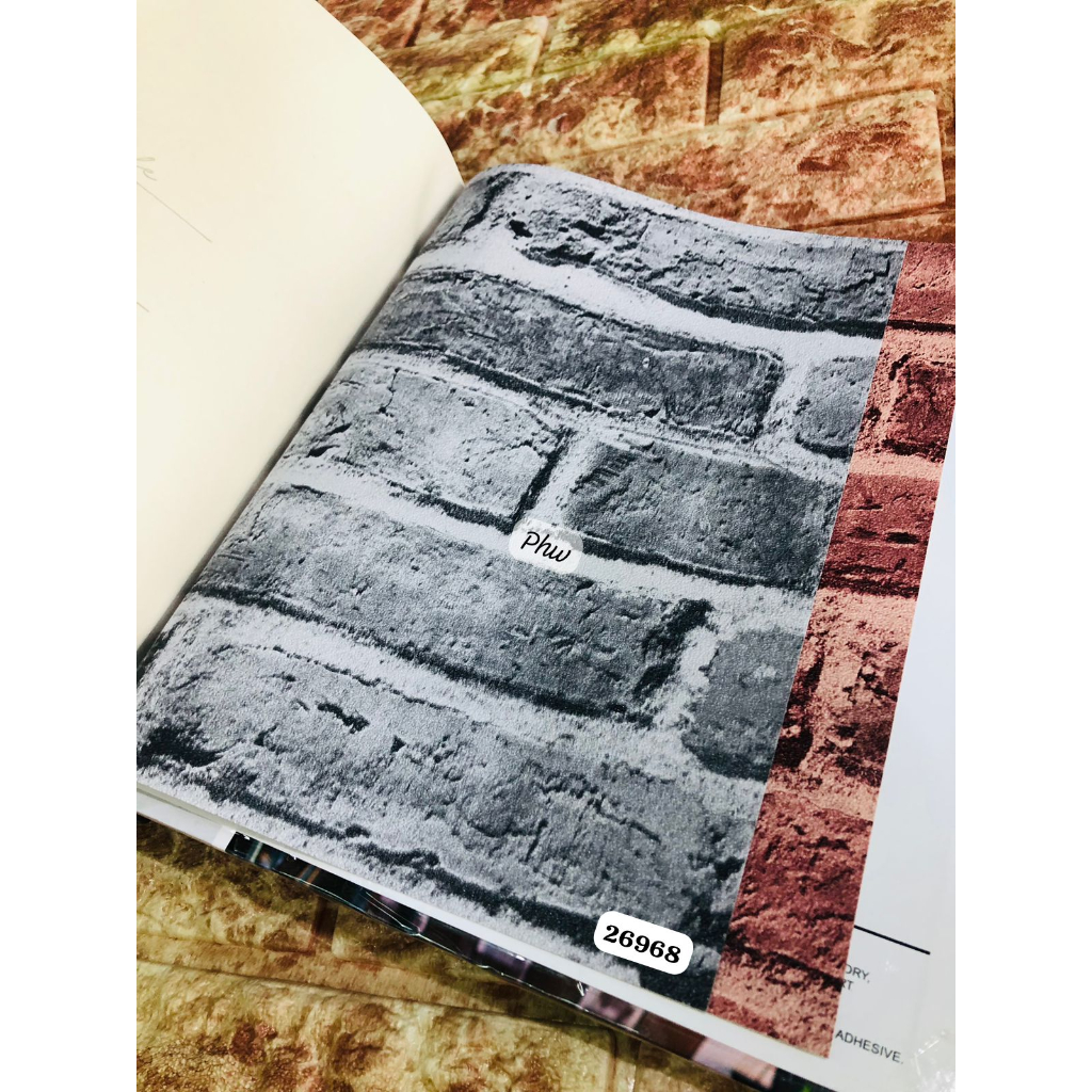 WALLPAPER DINDING BATU BATA 3D ABU MERAH PERFECT