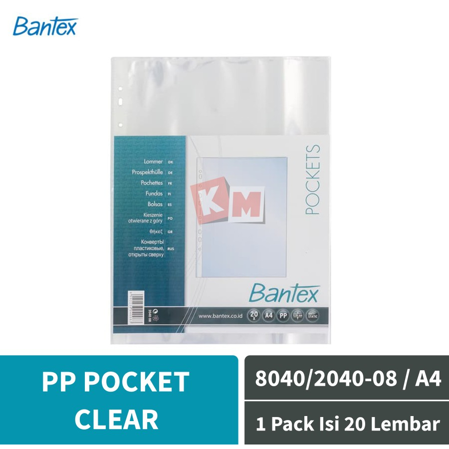 

PP Pocket Clear Bantex A4 0.06mm Thickness 8040/2040-08 Isi 20 Sheets