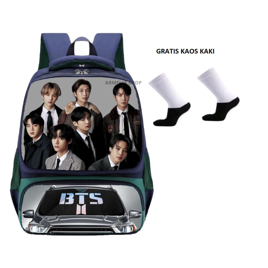 Indrianjeli7 - Tas sekolah anak laki laki bts tas ransel untuk anak SD SMP FREE kaos kaki untuk tas