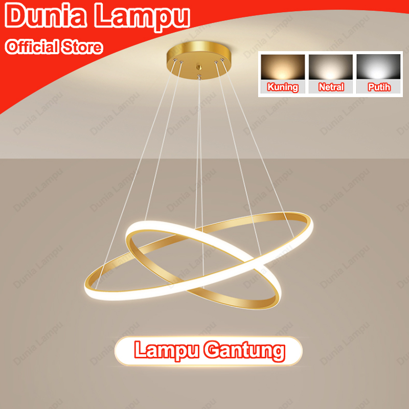Dunia Lampu Lampu Plafon LED 3 Warna Lampu Gantung Lampu Hias Rumah Lampu Gantung LED 2 Ring Modern 