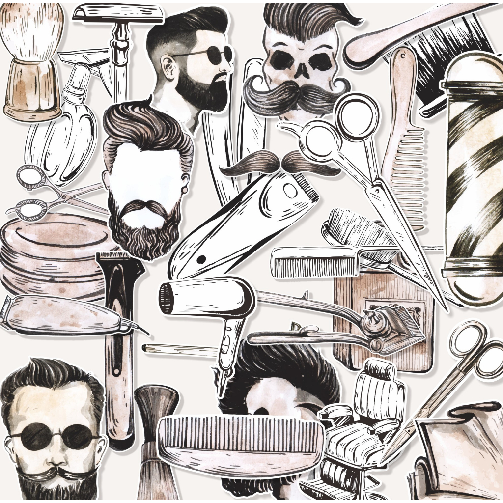 

(20 pcs) stiker Label murah stiker BARBER LINE ART-watercolor/stiker kartun lucu/random/murah/stiker satuan/murah/random