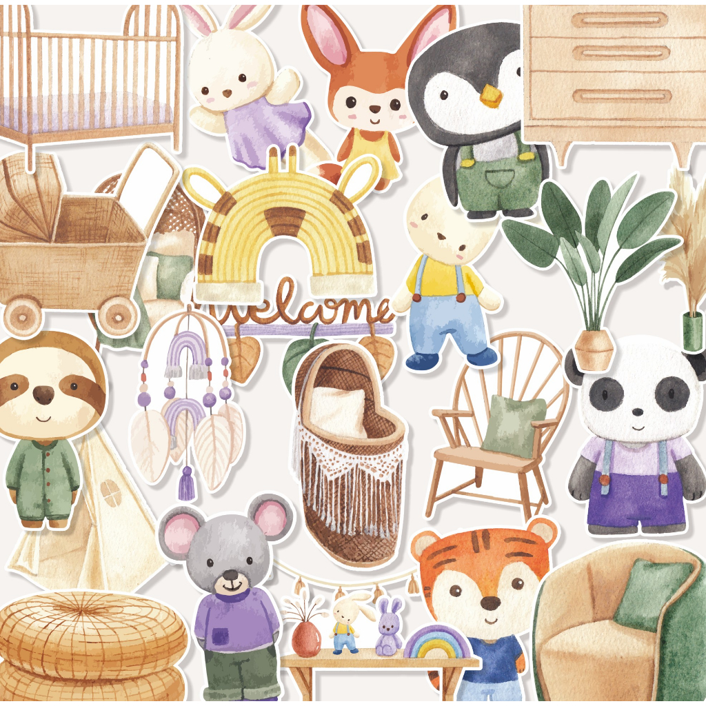 

(20 pcs) random stiker Label murah stiker BOHO NURSERY-watercolor/stiker kartun lucu/random/murah/stiker satuan/murah/random