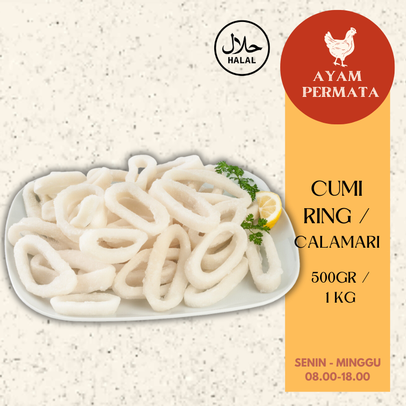 

Cumi Ring Calamari Frozen Kupas Besar Sudah Potong Calamary Goreng Tepung - IQF Beku Bersih Import - Ayam Permata AyamPermata