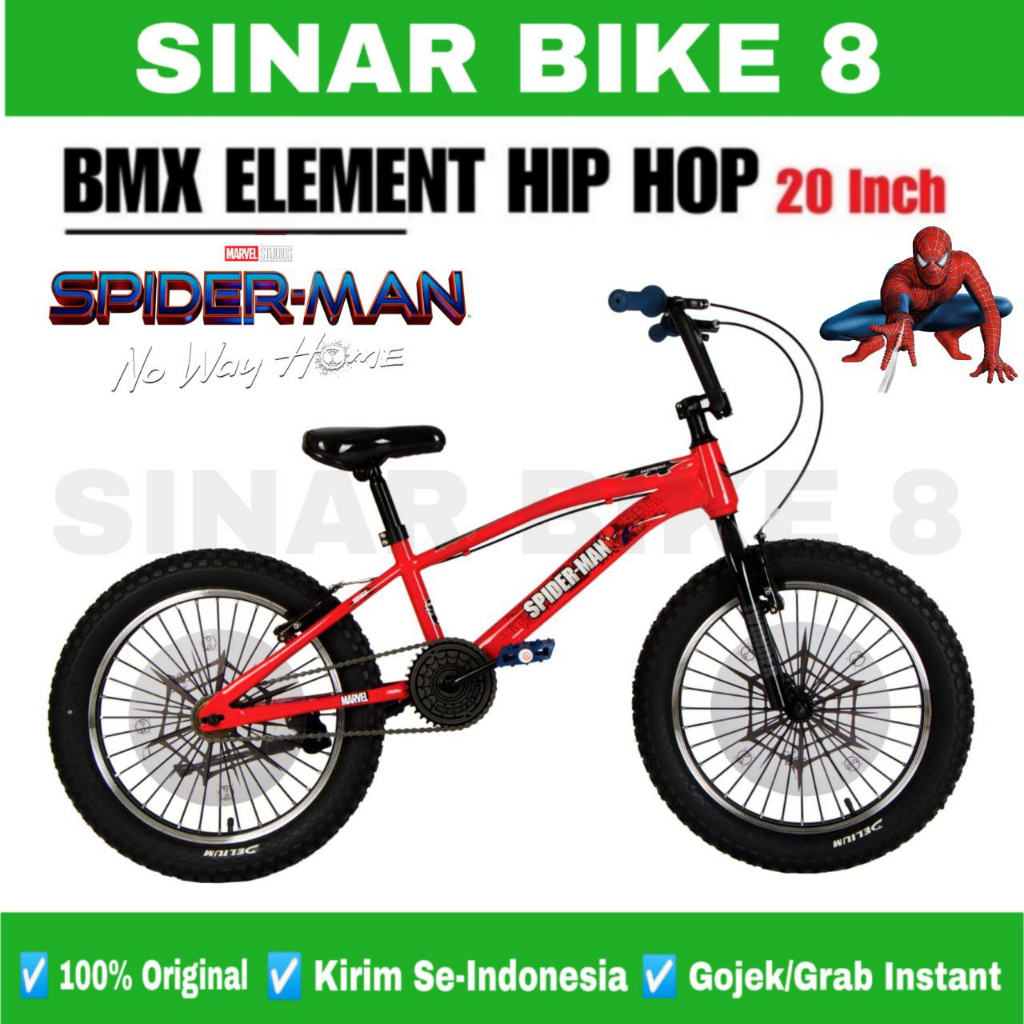 Sepeda Anak Laki BMX ELEMENT HIP HOP SPIDERMAN 20 Inch Ban Jumbo 3.0
