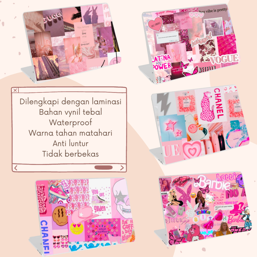 Garskin Sticker Pink Barbie Aesthetic Laptop Cover Protector Notebook Skin Garskin Lucu Minimalis Pe