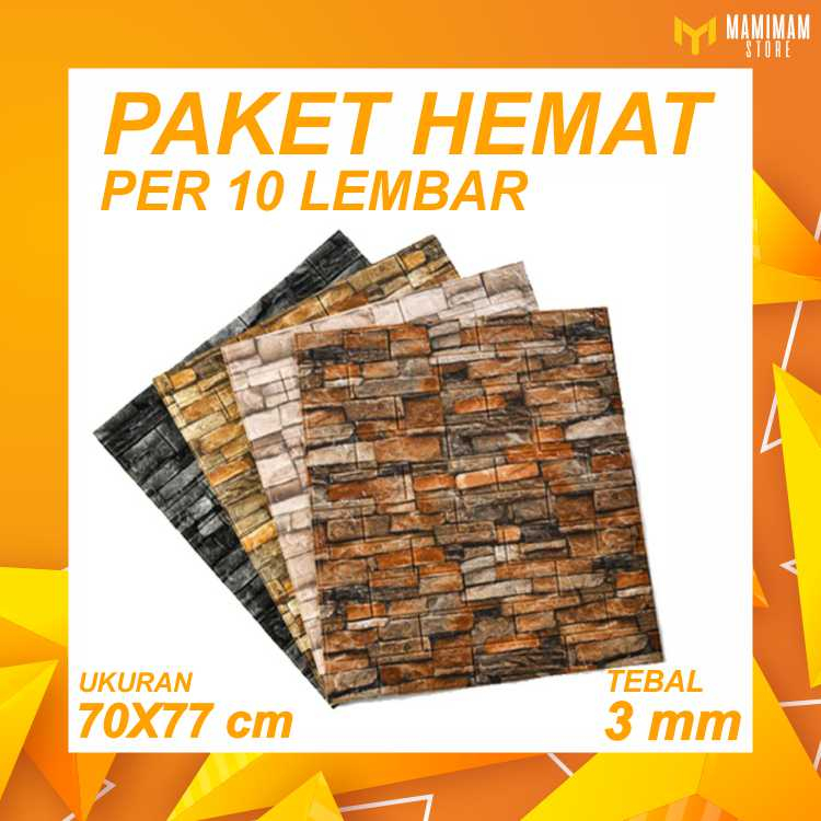 Wallpaper Dinding Foam Motif Batu Alam 3D Stiker / wallpaper 3D Foam Pola Bata Merah 70x70cm
