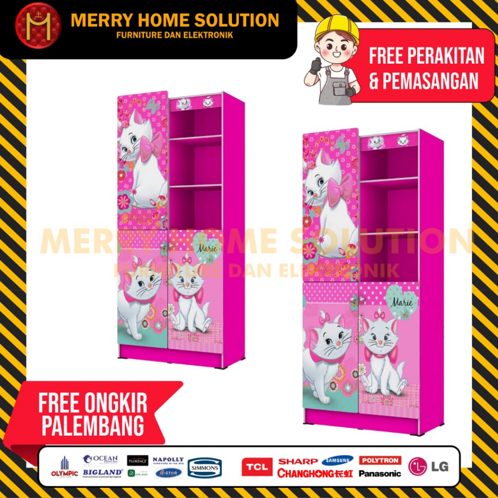 Lemari pakaian anak / lemari pakaian karakter kucing / lemari 2 pintu