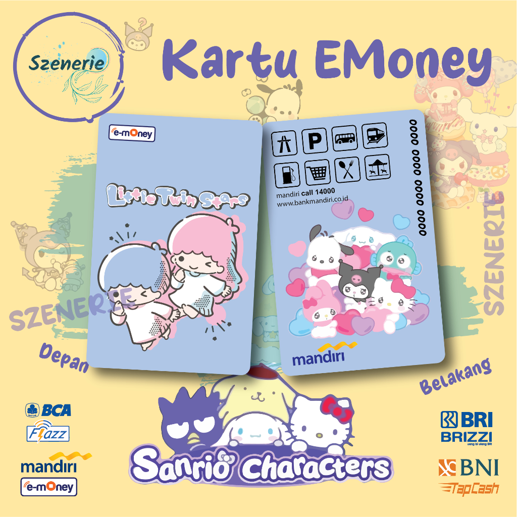 Emoney Custom Hello Kitty Cinnamoroll Cute Flazz gen 2 Mandiri BCA Tapcash Brizzi NFC Sanrio 2 sisi
