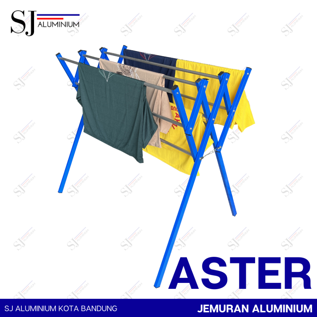ASTER - Jemuran Baju & Pakaian Aluminium / Rak Handuk Lipat 105 CM Warna Biru - Tahan Beban 20 KG Uk
