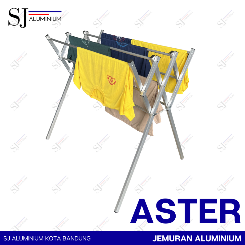 ASTER - Jemuran Baju & Pakaian Aluminium / Rak Handuk Lipat 105 CM Warna Silver - Tahan Beban 20 KG 