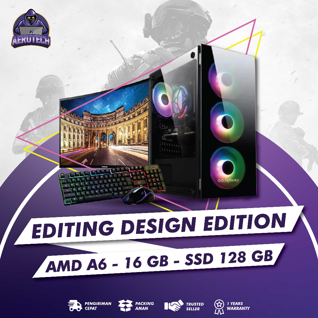 PC RAKITAN GAME AMD A6 6400 RAM 16 GB SSD 120 GB HDD 500 GB LED 24 INCH SIAP PAKAI FULL APLIKASI