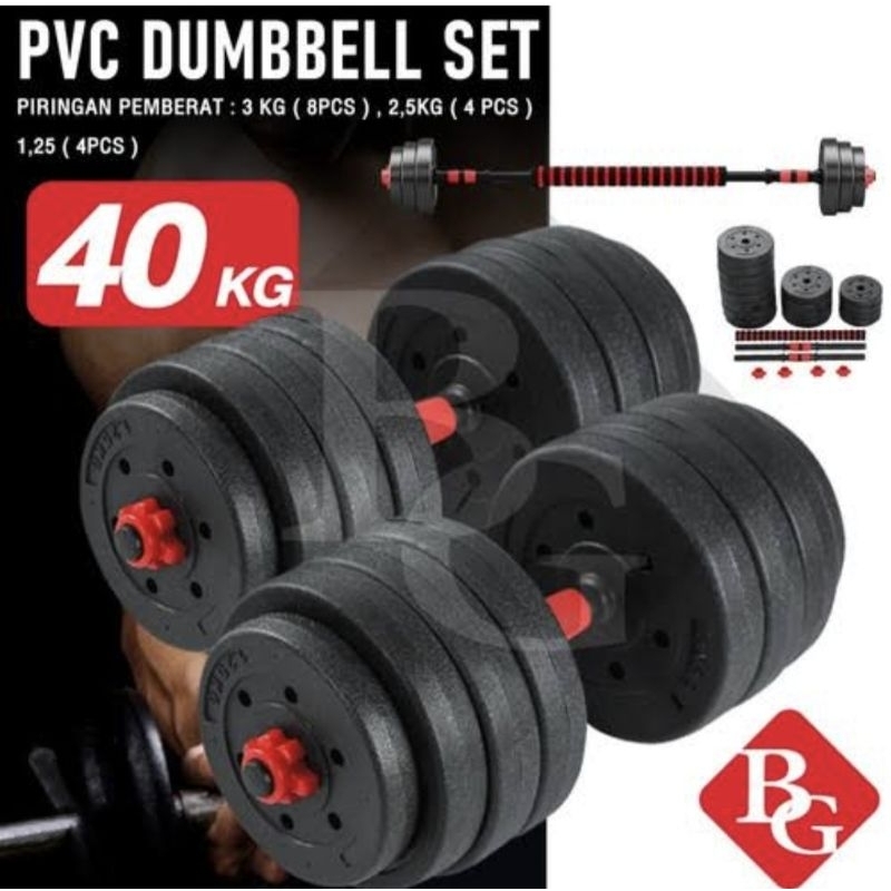 Alat Gym Dumbell PVC 40kg Set lengkao Import