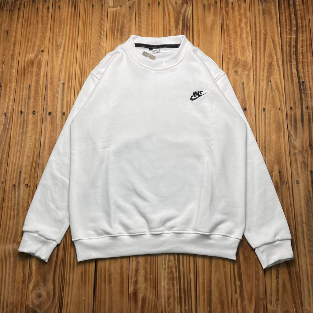 Zodagard - Sweater Crewneck Nike Sportswear Logo Kecil teks Putih Pria Wanita L XL Premium