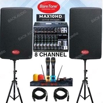 paket speaker aktif speaker bare tone max 10 hd + mixer bare tone force 8 komplit