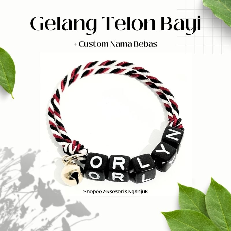Gelang Tridatu Telon Custom Nama Bayi 1.5 mm Dengan Tambahan Custom Nama Manik Manik Huruf Balok
