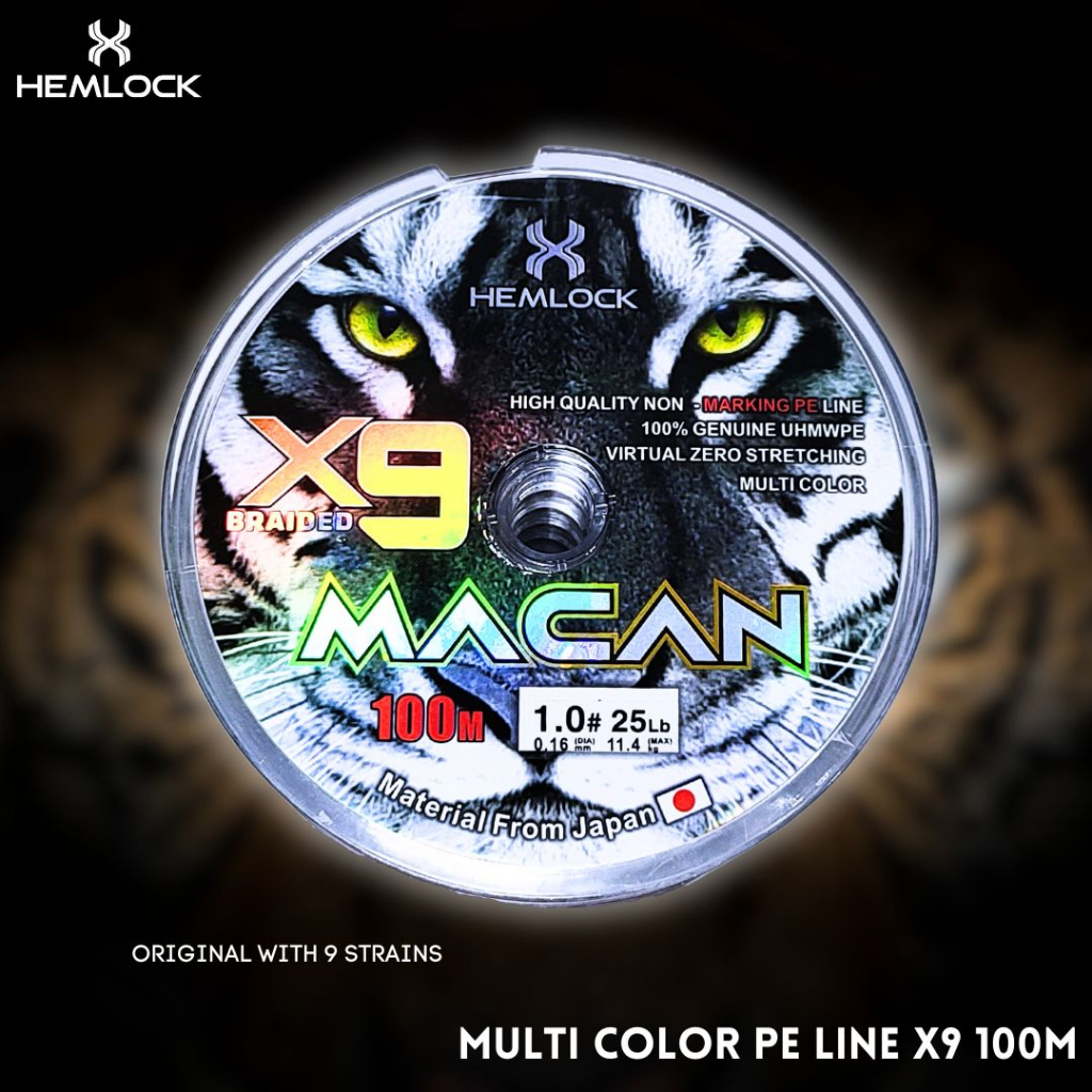 SENAR PANCING PE X9 MACAN  ORIGINAL HEMLOCK 100M MULTI COLOR