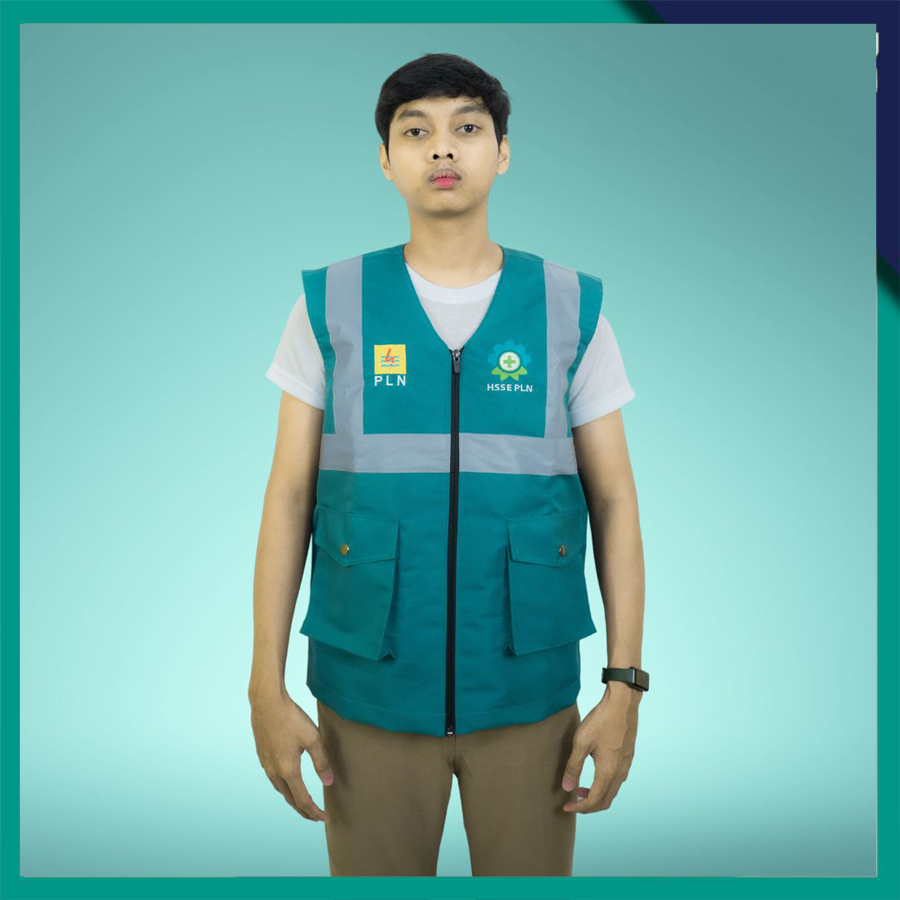 Rompi Proyek Lapangan Rompi Casual Vest Pria Custom Bordir Logo PLN