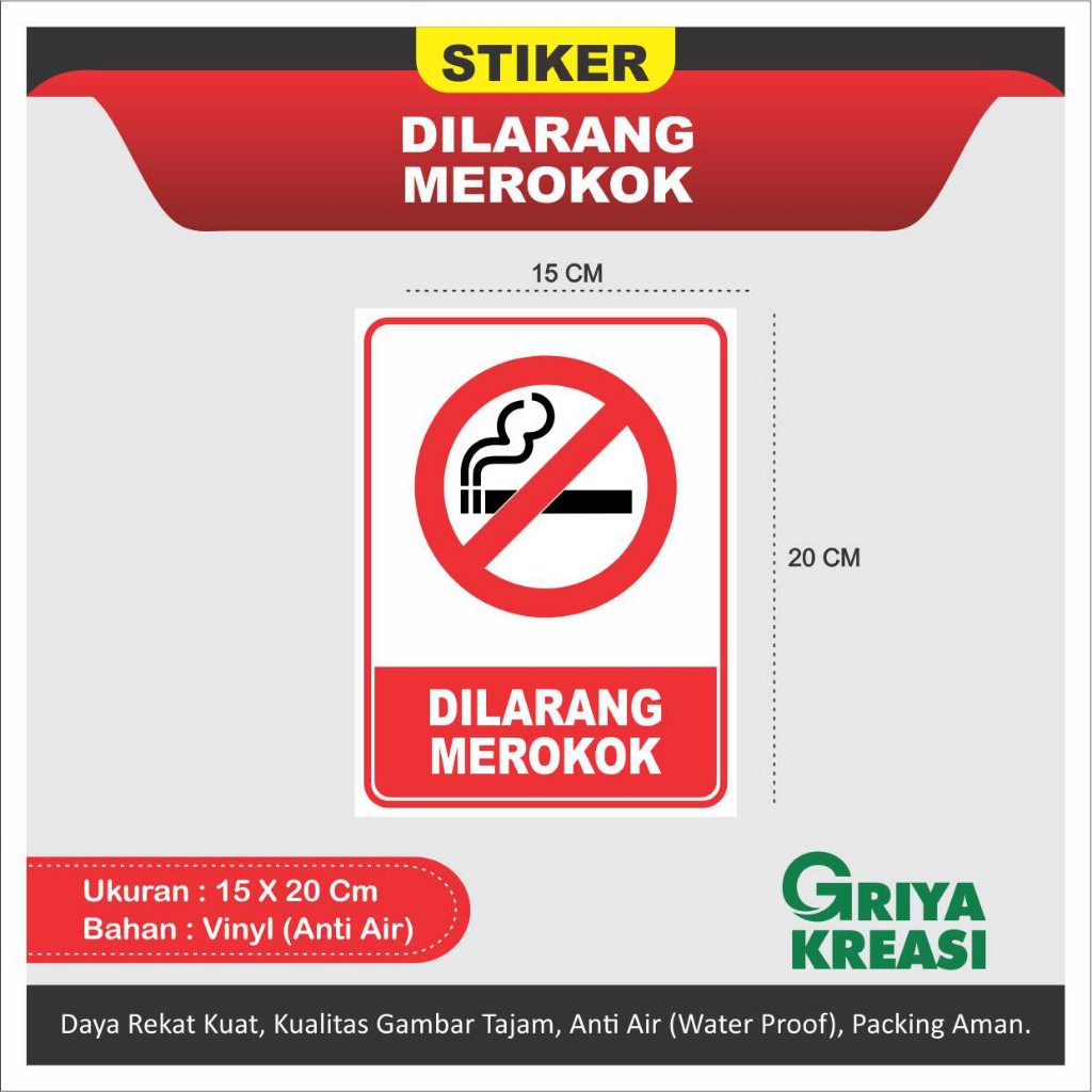 

STIKER LARANGAN MEROKOK NO SMOKING 15X20 CM