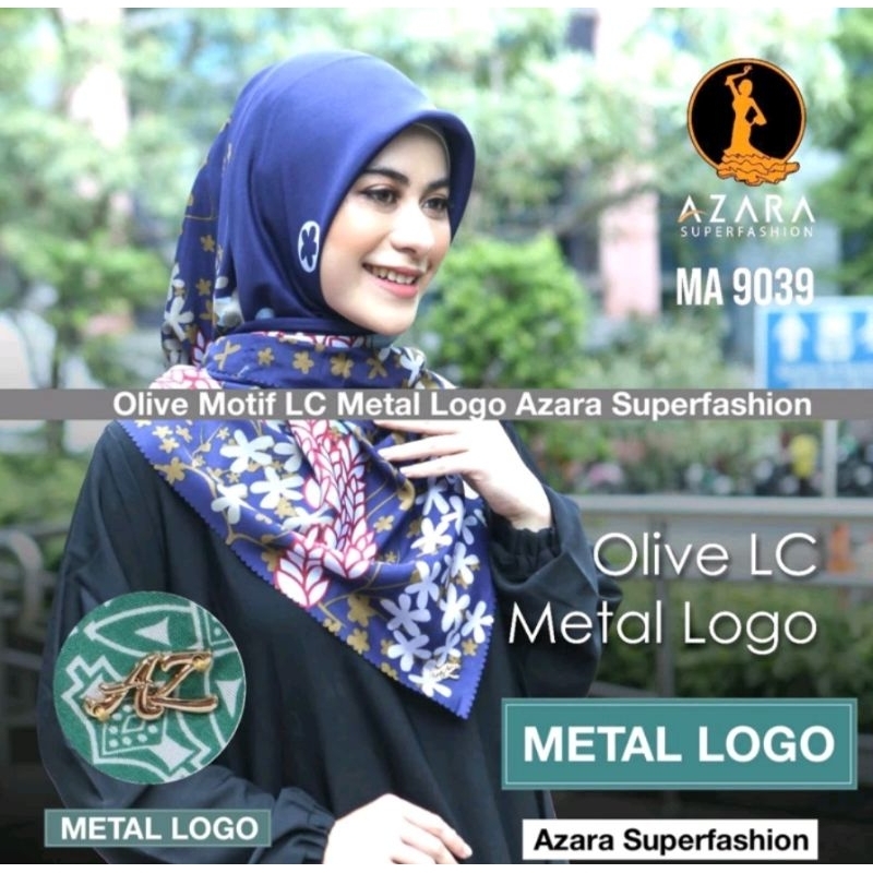 hijab segi empat voal motif Az-Zahra ,hijab olive LC motif metal logo