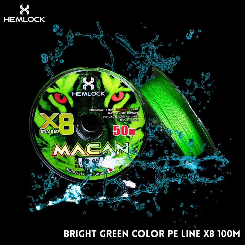 SENAR PANCING PE MACAN ORIGINAL HEMLOCK X8 50M SINGGLE COLOR MAX DRAG 25KG