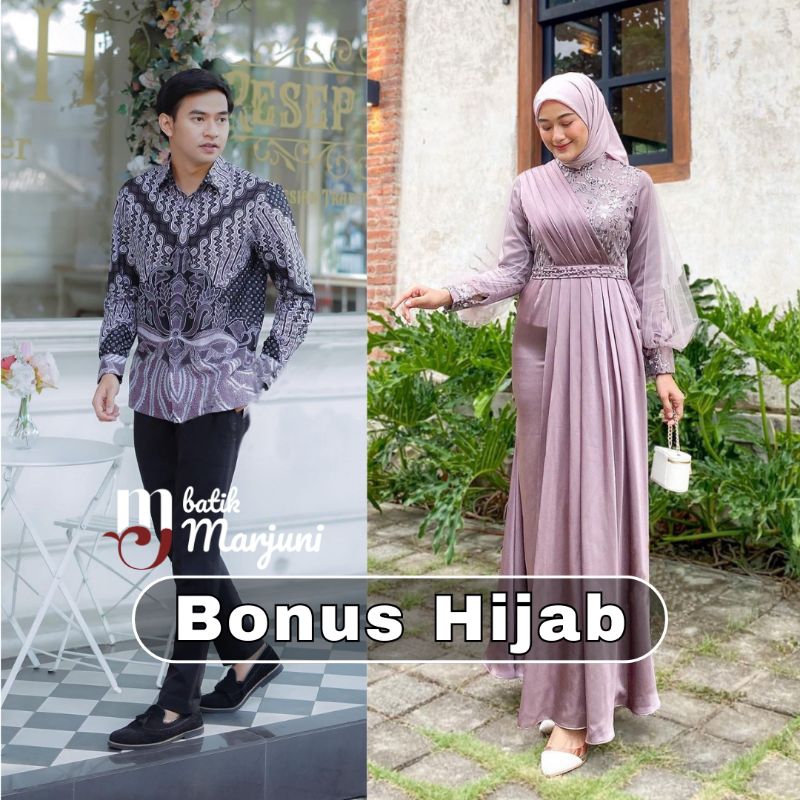 Latopia_ (Ada Jumbo) Amara Dress Couple Kemeja Batik Gamis Busui Brokat Kombinasi Gamis Muslim