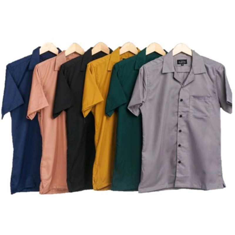 Kemeja Pria Polos V Neck Lengan Pendek Kasual Pria
