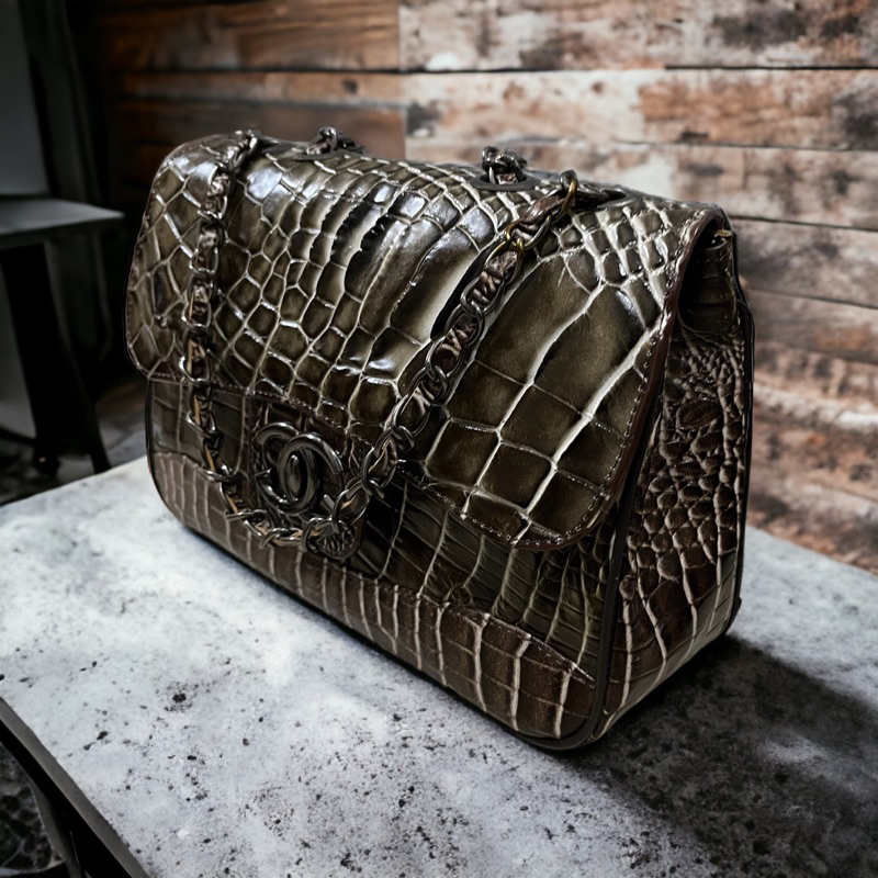 tas wanita selempang/bahu rantai kulit buaya asli merauke