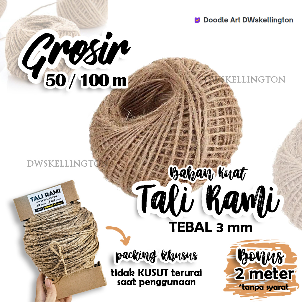 Tali Rami Goni Medan 3 mm Jerami Hemp Rope Straw String Murah Per Meter