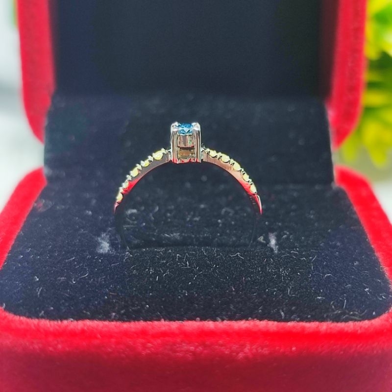 cincin wanita ikat emas putih 400/40% mata utama berlian biru sampai berlian eropa asli