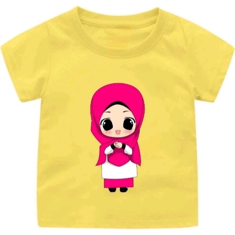 Baju kaos anak cewek gambar Hijab untuk umur 1-12 tahun