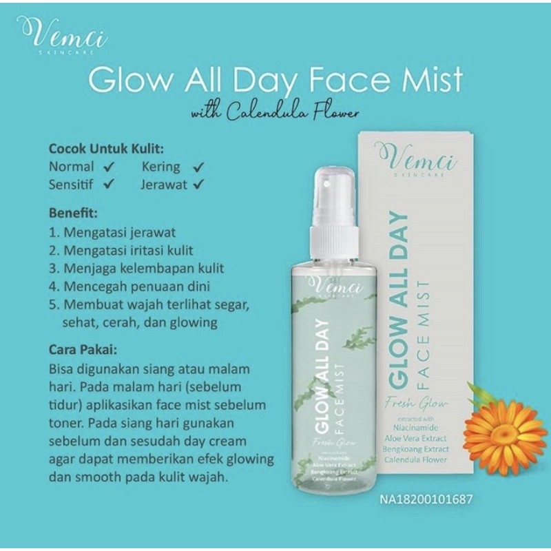 PROMO face mist glow all day vemci skincare/face spray vemci/face glowing spray anti acne termurah