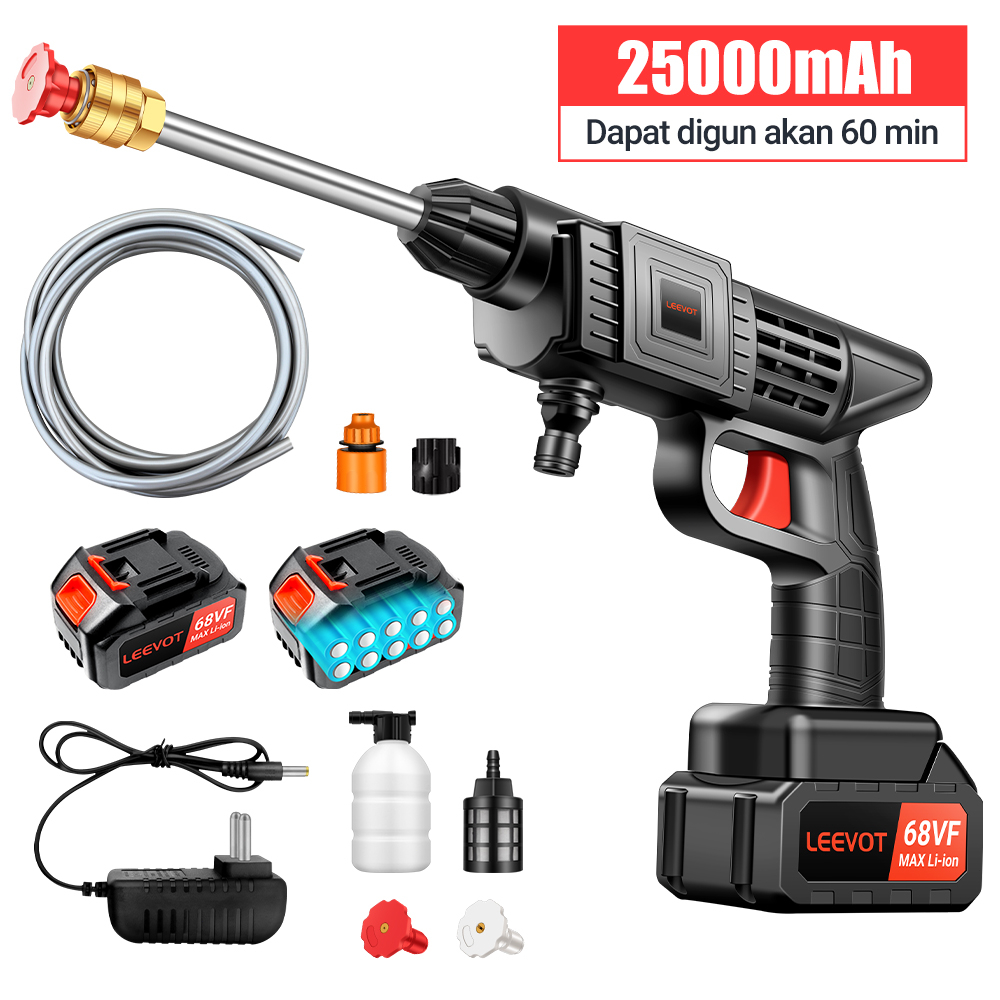 Leevot alat cuci motor 25000mAh semprotan cuci motor mesin cuci mobil 2 baterai high pressure water 